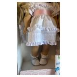 Gotz Doll Blonde Hair in White Lace Dress with Pink Satin Sash