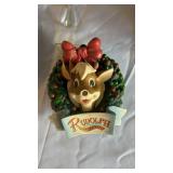 Noel Santa Centerpiece Christmas Decor Lot - Rudolph Ornament & Cardinal Glass