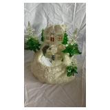Winter Village Snow Globe Scene with Cottage and Trees