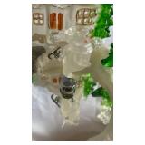 Winter Village Snow Globe Scene with Cottage and Trees