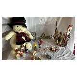 Assorted Christmas Ornaments - Plush Snowman, Santa, Angel & Village Decor