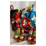 Assorted Christmas Decor - Stockings, Wooden Train Set & Noel Sign
