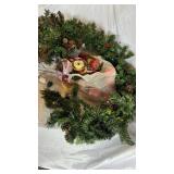 Artificial Christmas Wreath with Pinecones, Berry Sprays & Ribbon Spools