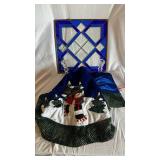 Blue Geometric Stained Glass Panel with Chain and Crystal Candle Holders