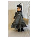Vintage Doll with Dotted Dress & Miniature Metal Bicycle with Basket (Lot of 4)