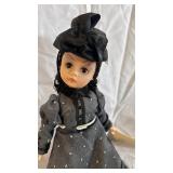 Vintage Doll with Dotted Dress & Miniature Metal Bicycle with Basket (Lot of 4)