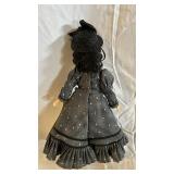 Vintage Doll with Dotted Dress & Miniature Metal Bicycle with Basket (Lot of 4)