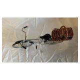 Vintage Doll with Dotted Dress & Miniature Metal Bicycle with Basket (Lot of 4)