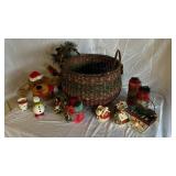 Assorted Christmas Decor - Handcrafted LED House Figures, Snowmen & Woven Basket