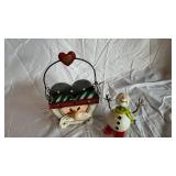Assorted Christmas Decor - Handcrafted LED House Figures, Snowmen & Woven Basket