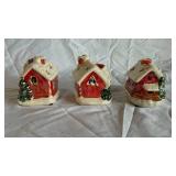 Assorted Christmas Decor - Handcrafted LED House Figures, Snowmen & Woven Basket