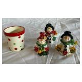 Assorted Christmas Decor - Handcrafted LED House Figures, Snowmen & Woven Basket