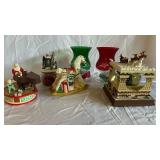 Lenox Petite Floral Christmas Emerald Hurricane & Ruby Hurricane and Piano Playing Santa