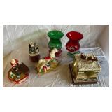 Lenox Petite Floral Christmas Emerald Hurricane & Ruby Hurricane and Piano Playing Santa