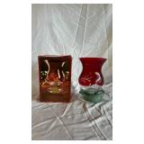 Lenox Petite Floral Christmas Emerald Hurricane & Ruby Hurricane and Piano Playing Santa