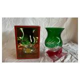 Lenox Petite Floral Christmas Emerald Hurricane & Ruby Hurricane and Piano Playing Santa