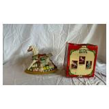Lenox Petite Floral Christmas Emerald Hurricane & Ruby Hurricane and Piano Playing Santa