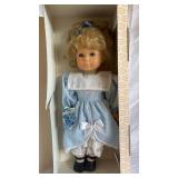 Gotz Doll in Blue Lace Dress with White Lace Bib and Hair Bow