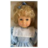 Gotz Doll in Blue Lace Dress with White Lace Bib and Hair Bow