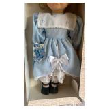 Gotz Doll in Blue Lace Dress with White Lace Bib and Hair Bow