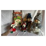 Christmas Decor Assortment - Snowmen & Plush Dogs on Wooden Sled Display