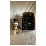 Snowman Figurine with Let It Snow Sign & Christmas String Lights