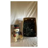 Snowman Figurine with Let It Snow Sign & Christmas String Lights