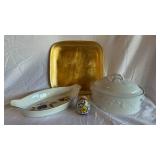 Deshouliere Porcelaine France Oven-To-Table Serveware - Tureen, Gold-Trim Tray, Fruit-Platter & Egg