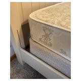 White Wood Twin Bed Frame with Turned Ball-Top Posts and Carved Headboard