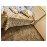White Wood Twin Bed Frame with Turned Ball-Top Posts and Carved Headboard
