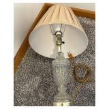 Crystal Cut Glass Table Lamp with Pleated Fabric Shade