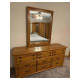 Oak Wood Dresser with Mirror - Large Traditional Vanity Cabinet