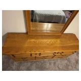 Oak Wood Dresser with Mirror - Large Traditional Vanity Cabinet
