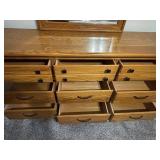 Oak Wood Dresser with Mirror - Large Traditional Vanity Cabinet