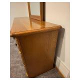 Oak Wood Dresser with Mirror - Large Traditional Vanity Cabinet