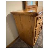 Oak Wood Dresser with Mirror - Large Traditional Vanity Cabinet
