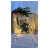 Assorted LED-Illuminated Glass Blocks with Ribbon & Greenery (Lot of 2)