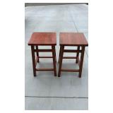 Pair of Solid Wood Stools with Square Seats