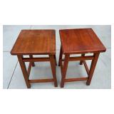 Pair of Solid Wood Stools with Square Seats