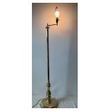 Antique Brass Floor Lamp with Adjustable Arm and Bare Bulb - Octagonal Base