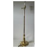 Antique Brass Floor Lamp with Adjustable Arm and Bare Bulb - Octagonal Base