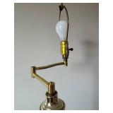 Antique Brass Floor Lamp with Adjustable Arm and Bare Bulb - Octagonal Base
