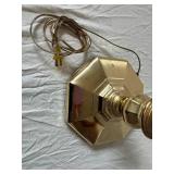 Antique Brass Floor Lamp with Adjustable Arm and Bare Bulb - Octagonal Base