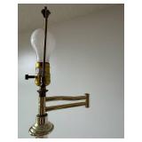 Antique Brass Floor Lamp with Adjustable Arm and Bare Bulb - Octagonal Base