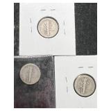 3 US MERCURY DIMES 1927P-D-S