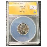 1956 US PROOF JEFFERSON NICKEL ANACS PF67
