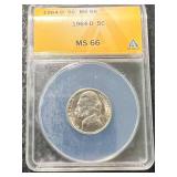 1964-D US JEFFERSON NICKEL ANACS MS66