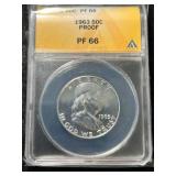 1963 US PROOF FRANKLIN HALF DOLLAR ANACS PF66