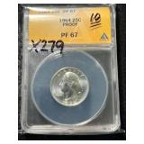 1964 US PROOF WASHINGTON QUARTER ANACS PF67