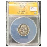 1970-S US PROOF JEFFERSON NICKEL ANACS PF67 OBV CAMEO